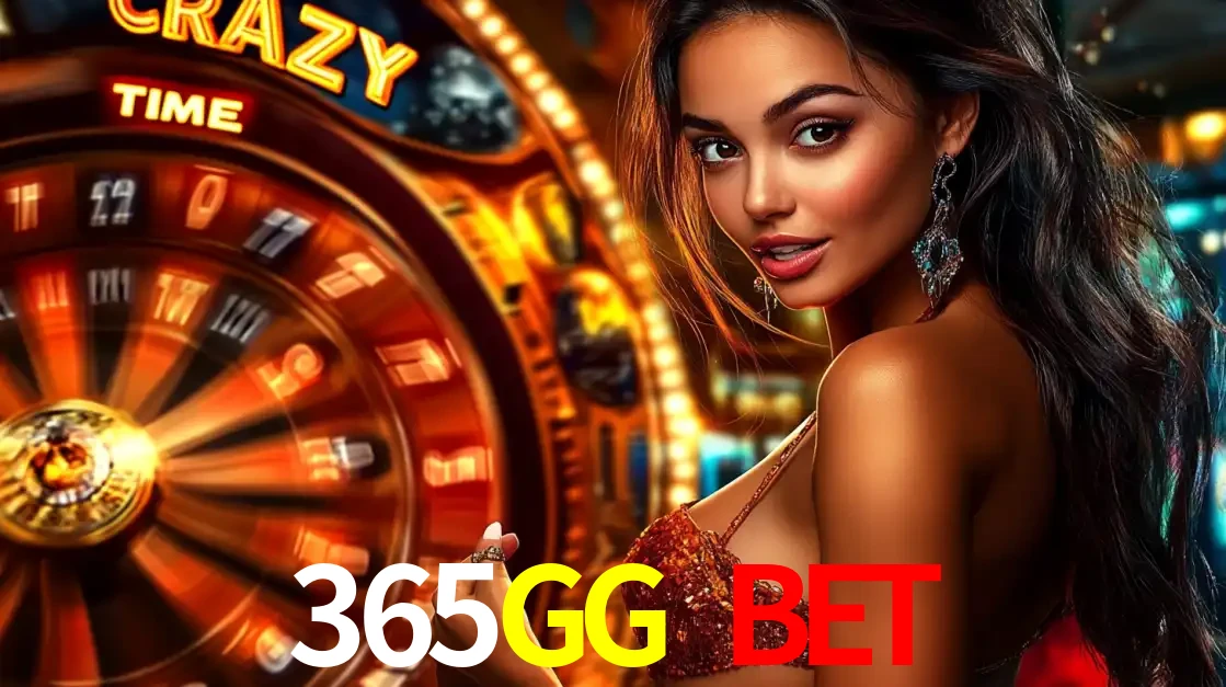 Mulher ao lado da roda de prêmios do jogo de cassino ao vivo Crazy Time, um dos shows de jogos mais emocionantes oferecidos pela plataforma de apostas 365GG BET.