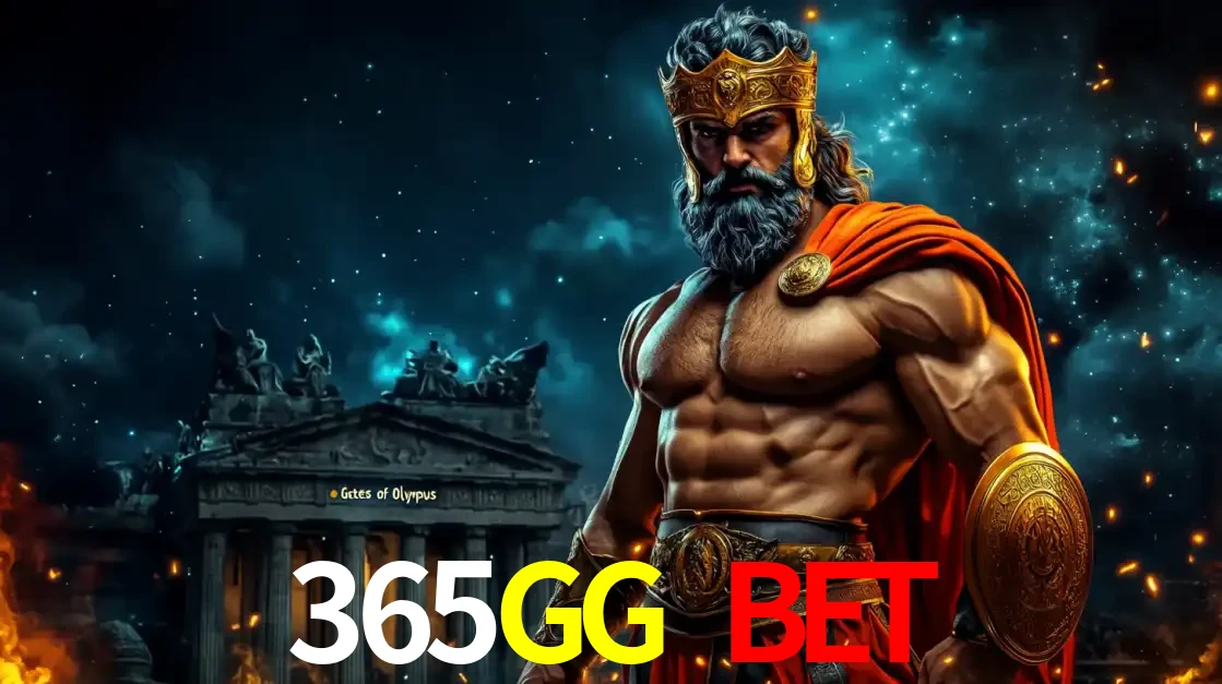 O poderoso Zeus do jogo de slot Gates of Olympus em frente ao seu templo, pronto para lançar multiplicadores divinos e prêmios épicos no cassino online 365GG BET.