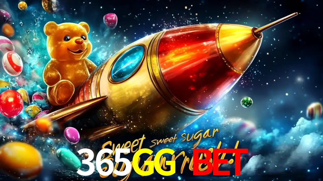 Arte promocional do jogo de slot Sugar Rush, com um urso de pelúcia em um foguete viajando pelo espaço de doces, um dos jogos divertidos disponíveis no cassino 365GG BET.